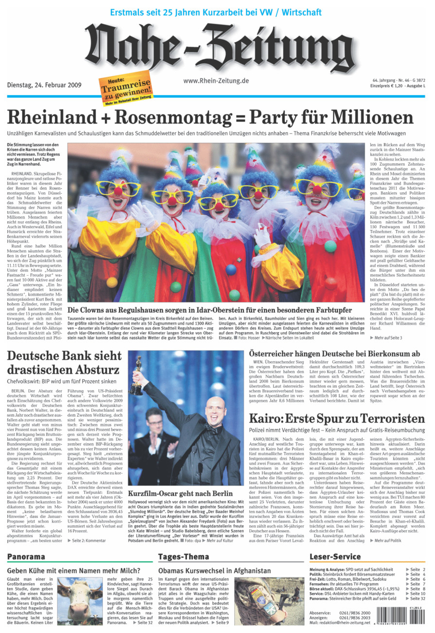 Nahe-Zeitung vom Dienstag, 24.02.2009