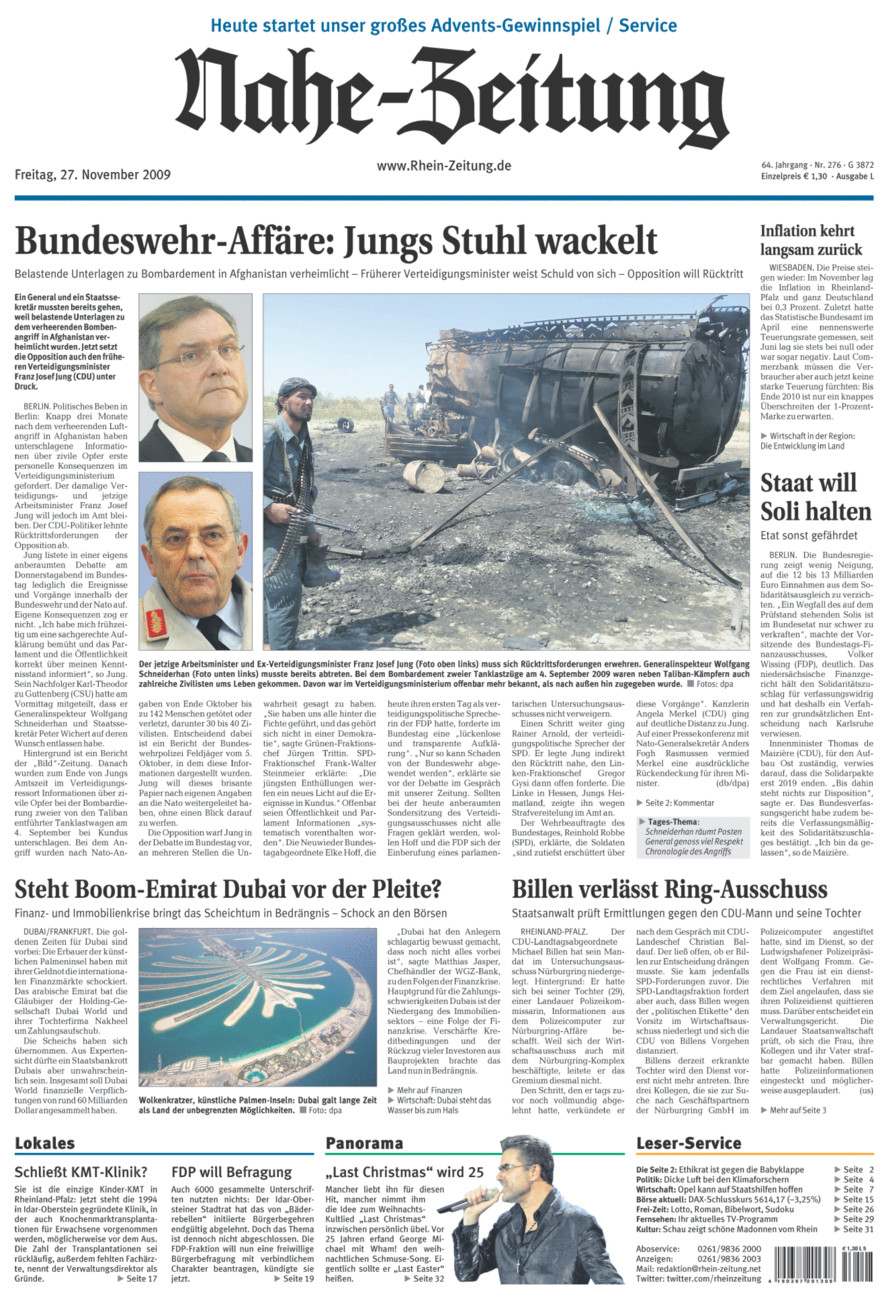 Nahe-Zeitung vom Freitag, 27.11.2009