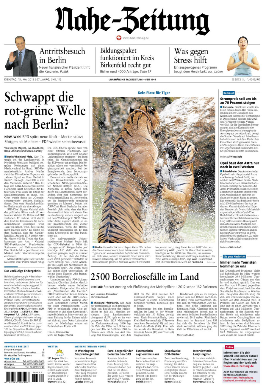 Nahe-Zeitung vom Dienstag, 15.05.2012