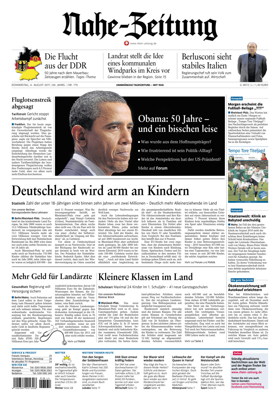 Nahe-Zeitung vom Donnerstag, 04.08.2011