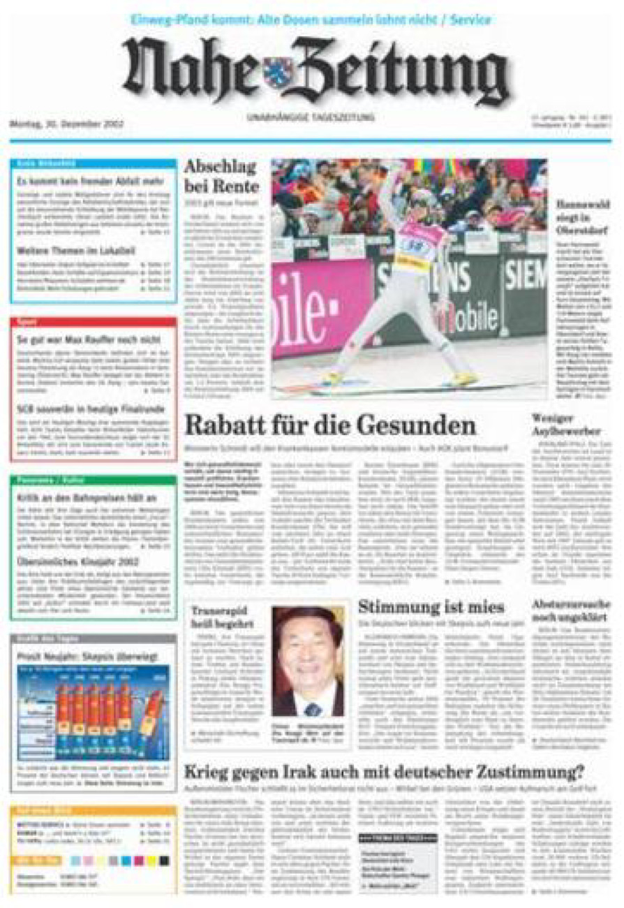 Nahe-Zeitung vom Montag, 30.12.2002