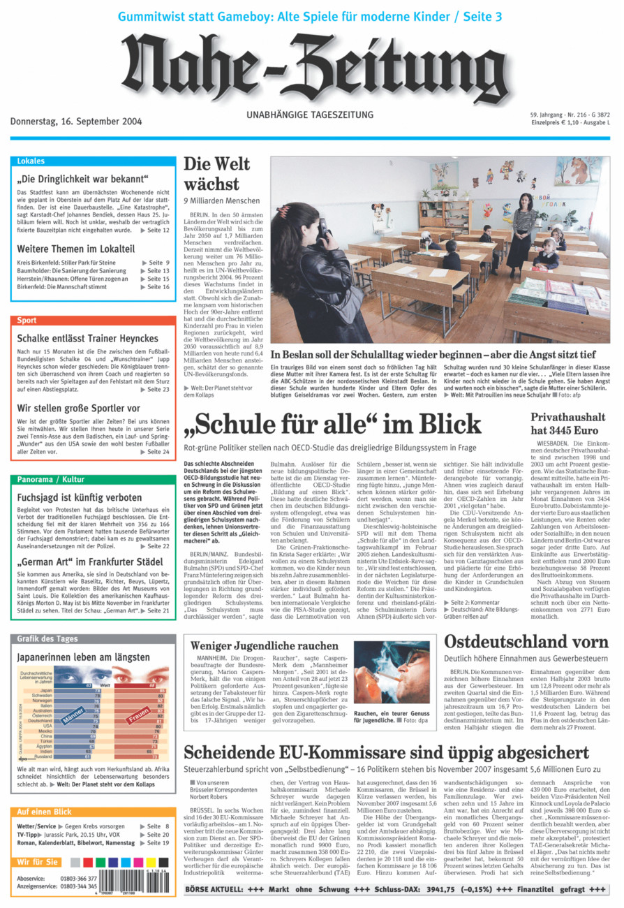 Nahe-Zeitung vom Donnerstag, 16.09.2004