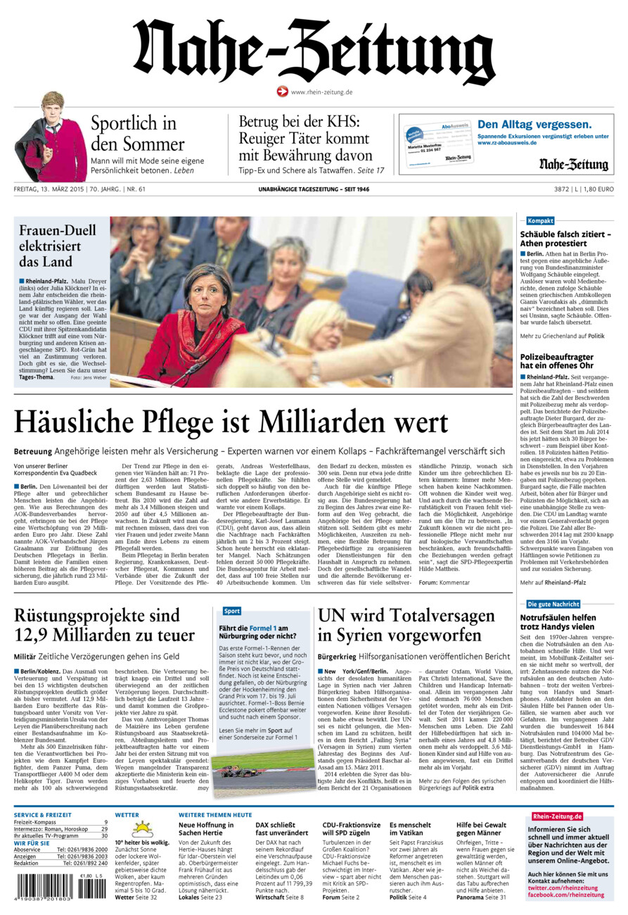 Nahe-Zeitung vom Freitag, 13.03.2015