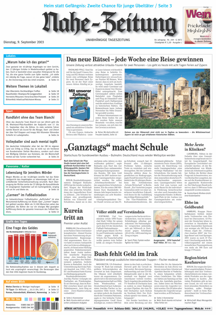 Nahe-Zeitung vom Dienstag, 09.09.2003