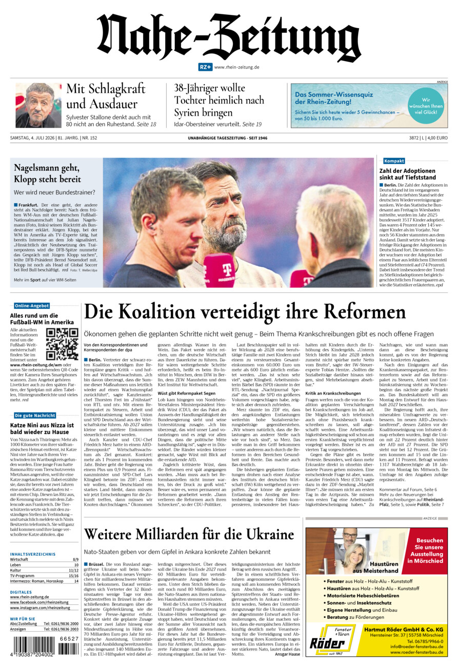 Nahe-Zeitung vom Samstag, 04.07.2026