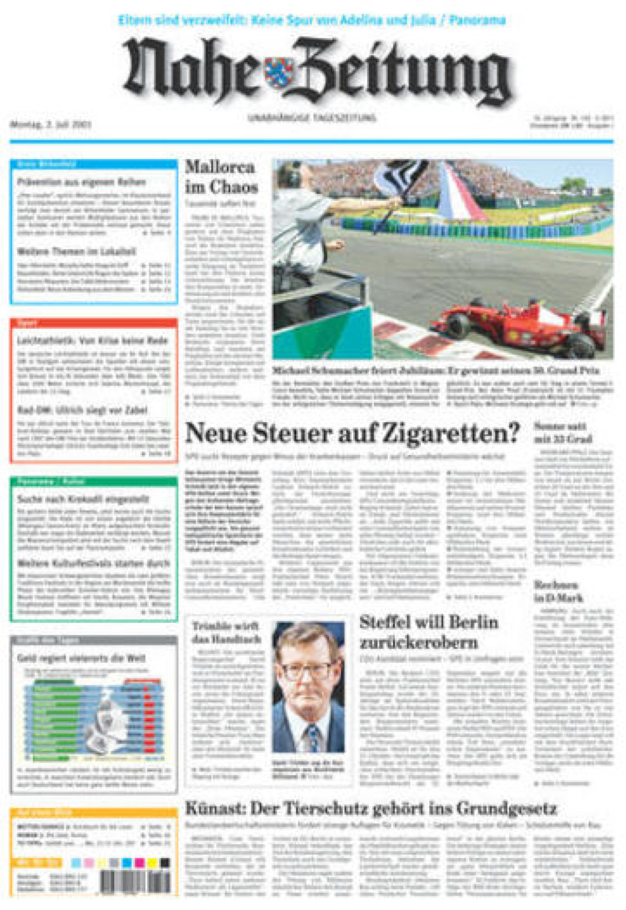 Nahe-Zeitung vom Montag, 02.07.2001