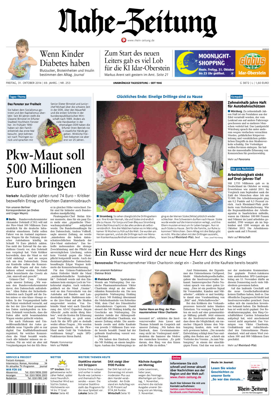 Nahe-Zeitung vom Freitag, 31.10.2014
