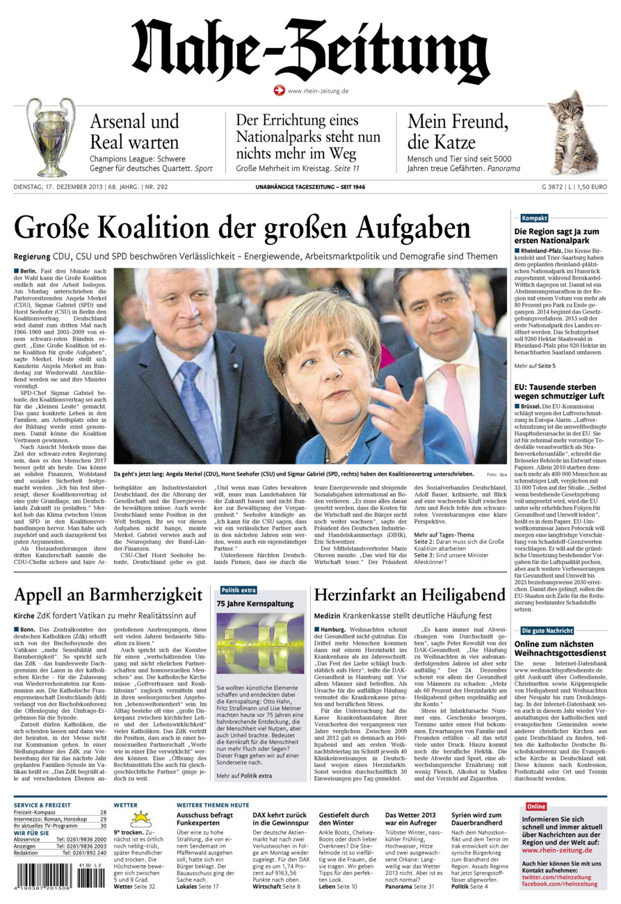 Nahe-Zeitung vom Dienstag, 17.12.2013