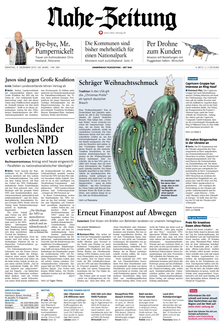 Nahe-Zeitung vom Dienstag, 03.12.2013