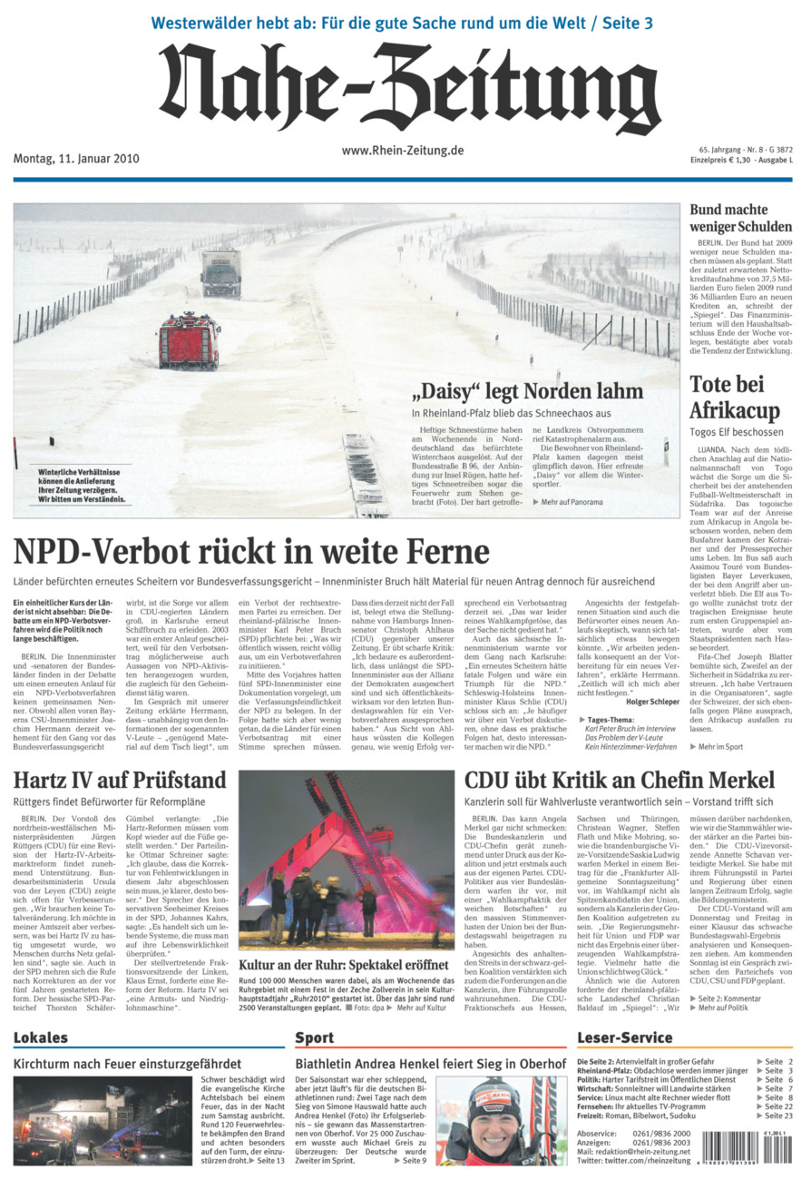 Nahe-Zeitung vom Montag, 11.01.2010