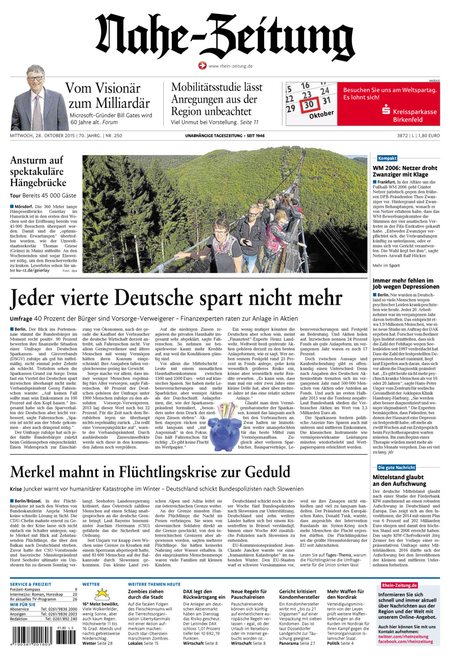 Nahe-Zeitung vom Mittwoch, 28.10.2015