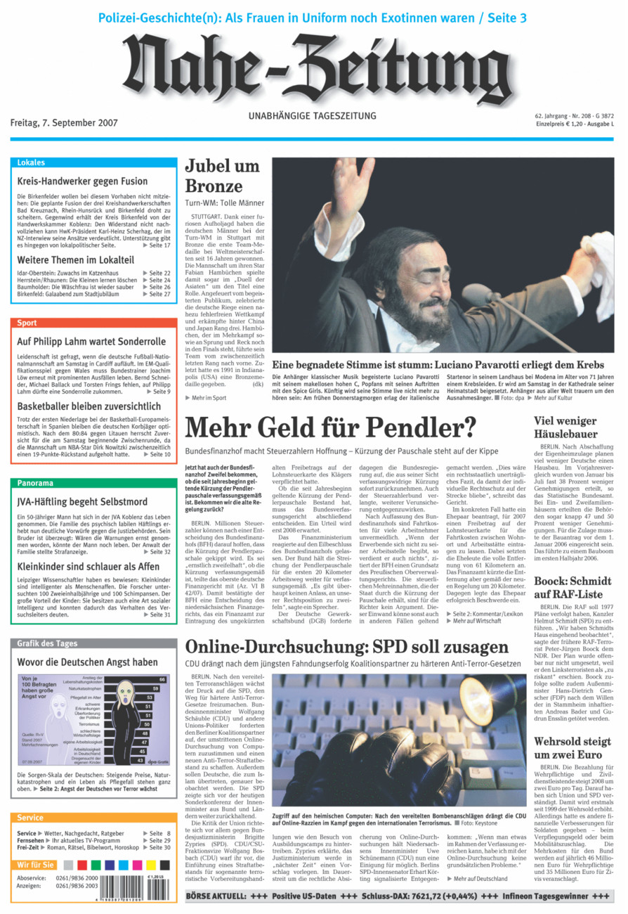 Nahe-Zeitung vom Freitag, 07.09.2007