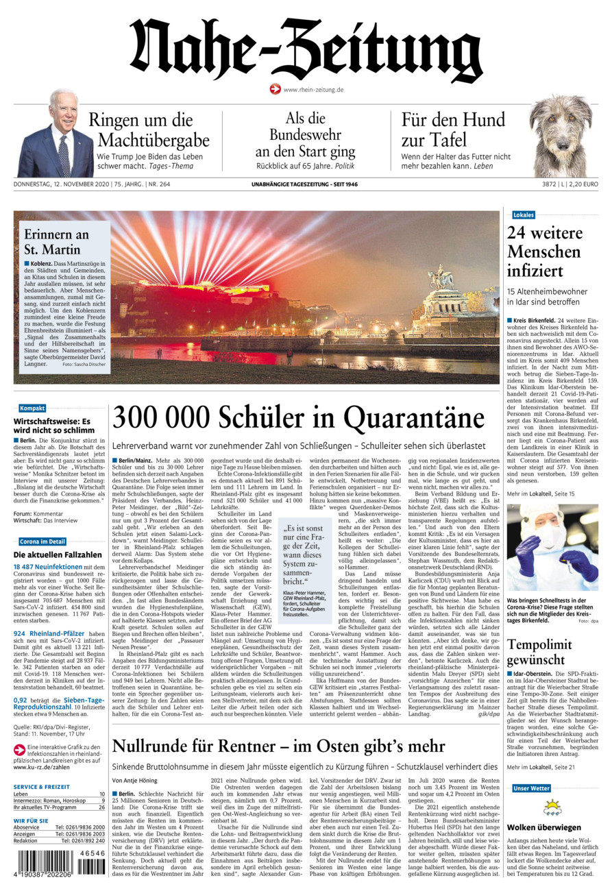 Nahe-Zeitung vom Donnerstag, 12.11.2020