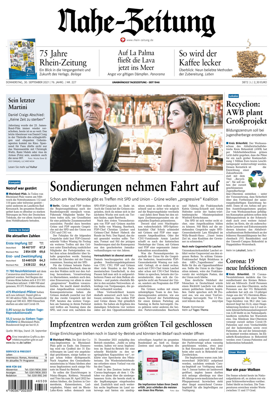 Nahe-Zeitung vom Donnerstag, 30.09.2021