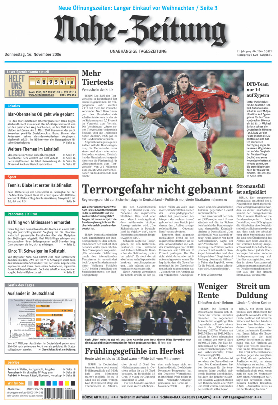 Nahe-Zeitung vom Donnerstag, 16.11.2006