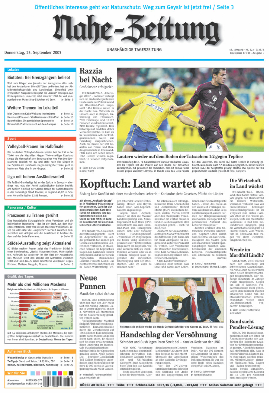 Nahe-Zeitung vom Donnerstag, 25.09.2003