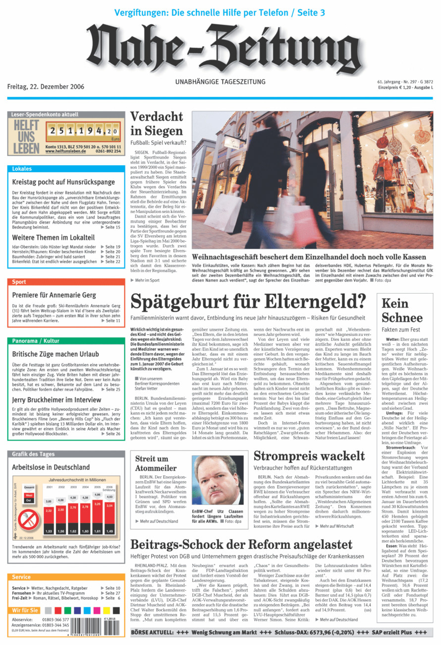 Nahe-Zeitung vom Freitag, 22.12.2006
