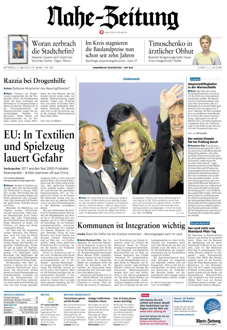 Nahe-Zeitung vom Mittwoch, 09.05.2012