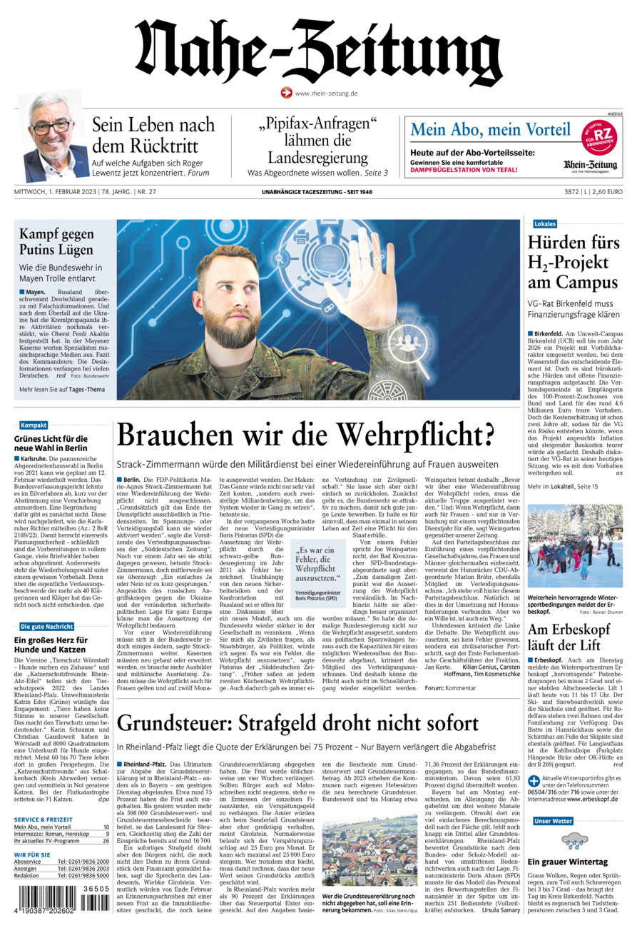 Nahe-Zeitung vom Mittwoch, 01.02.2023