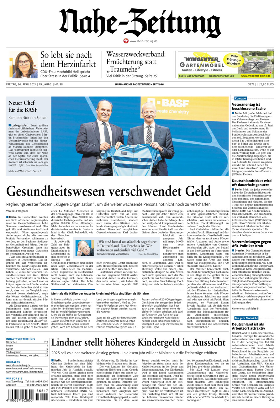 Nahe-Zeitung vom Freitag, 26.04.2024