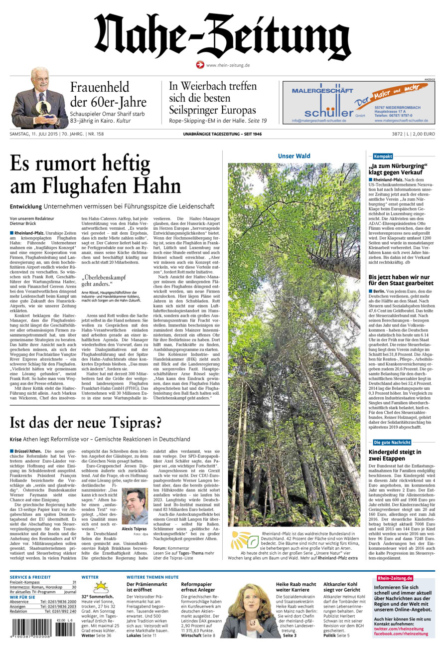 Nahe-Zeitung vom Samstag, 11.07.2015