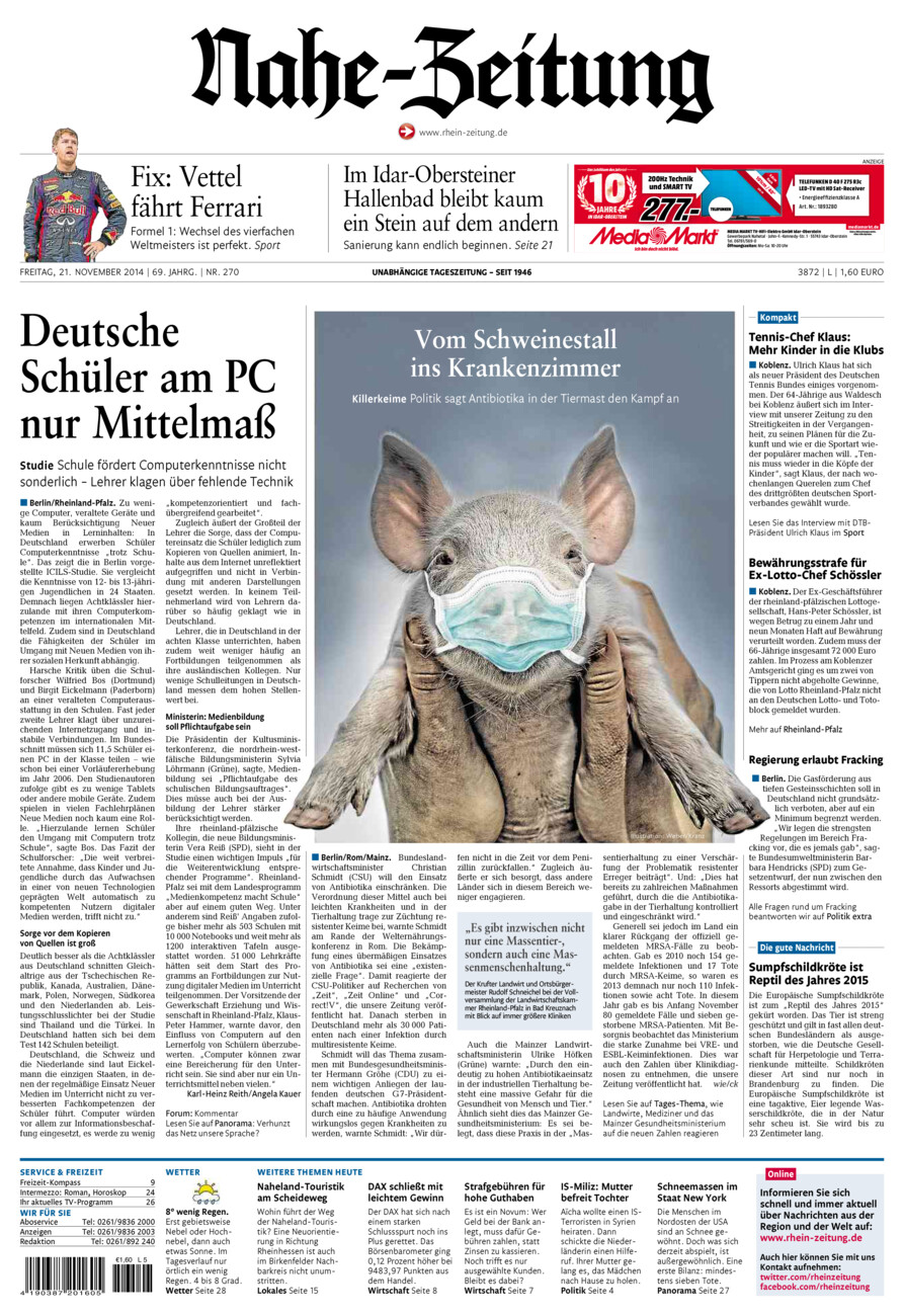 Nahe-Zeitung vom Freitag, 21.11.2014