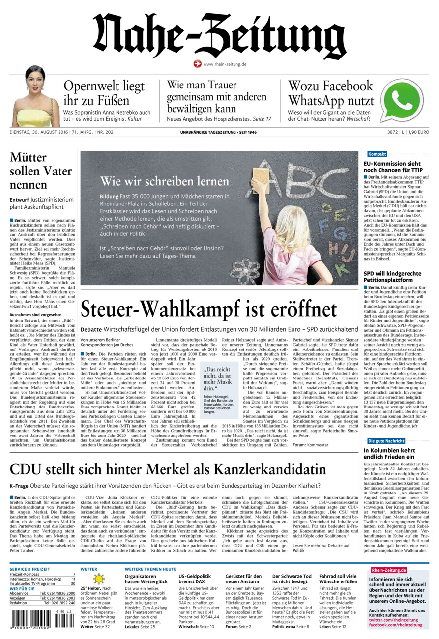 Nahe-Zeitung vom Dienstag, 30.08.2016