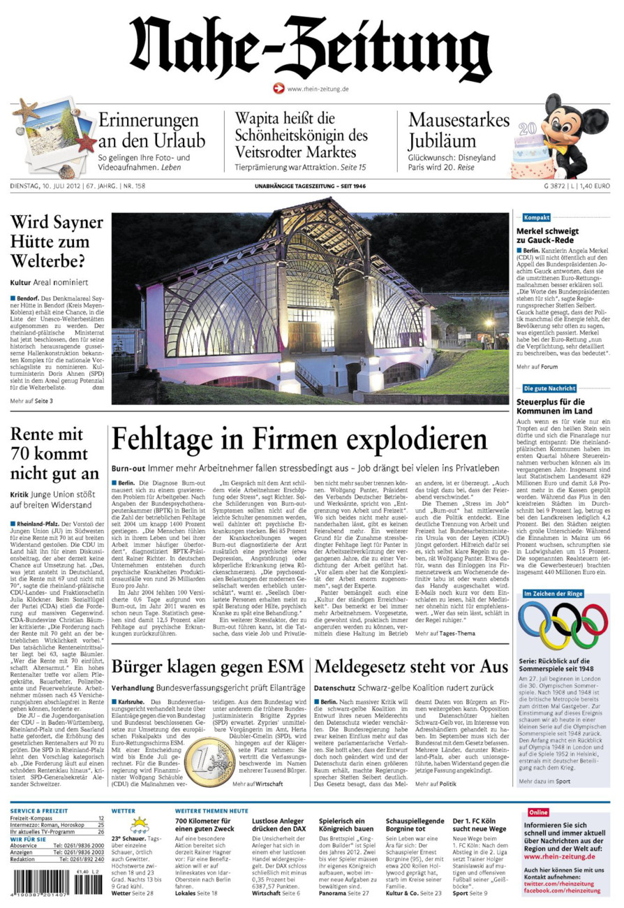 Nahe-Zeitung vom Dienstag, 10.07.2012