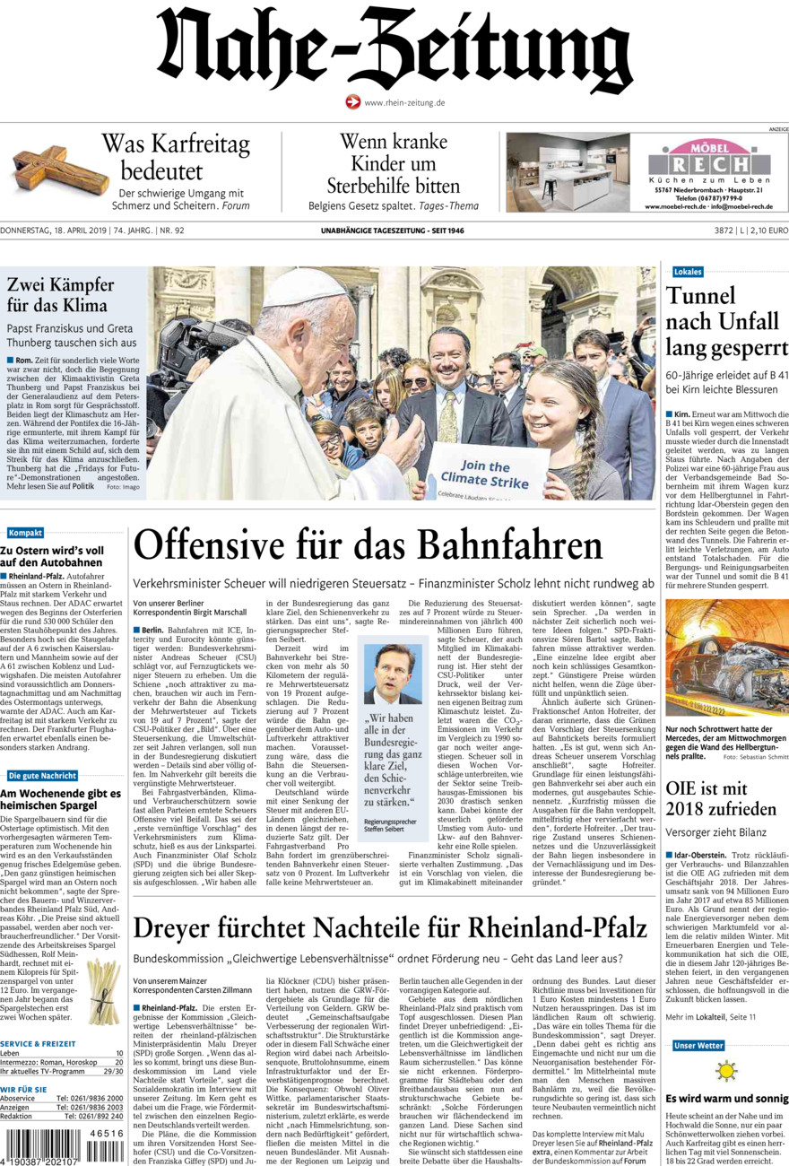 Nahe-Zeitung vom Donnerstag, 18.04.2019