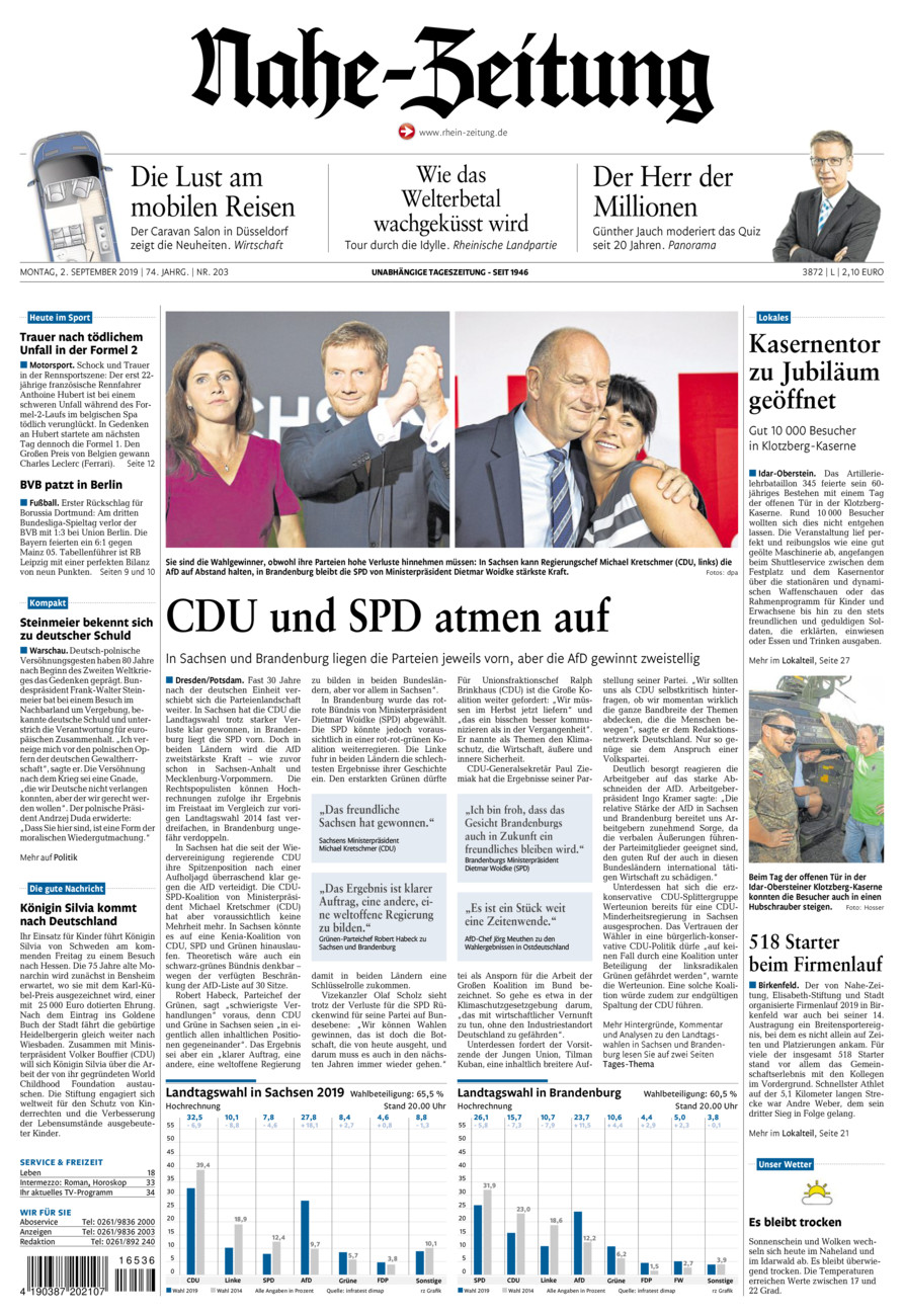 Nahe-Zeitung vom Montag, 02.09.2019