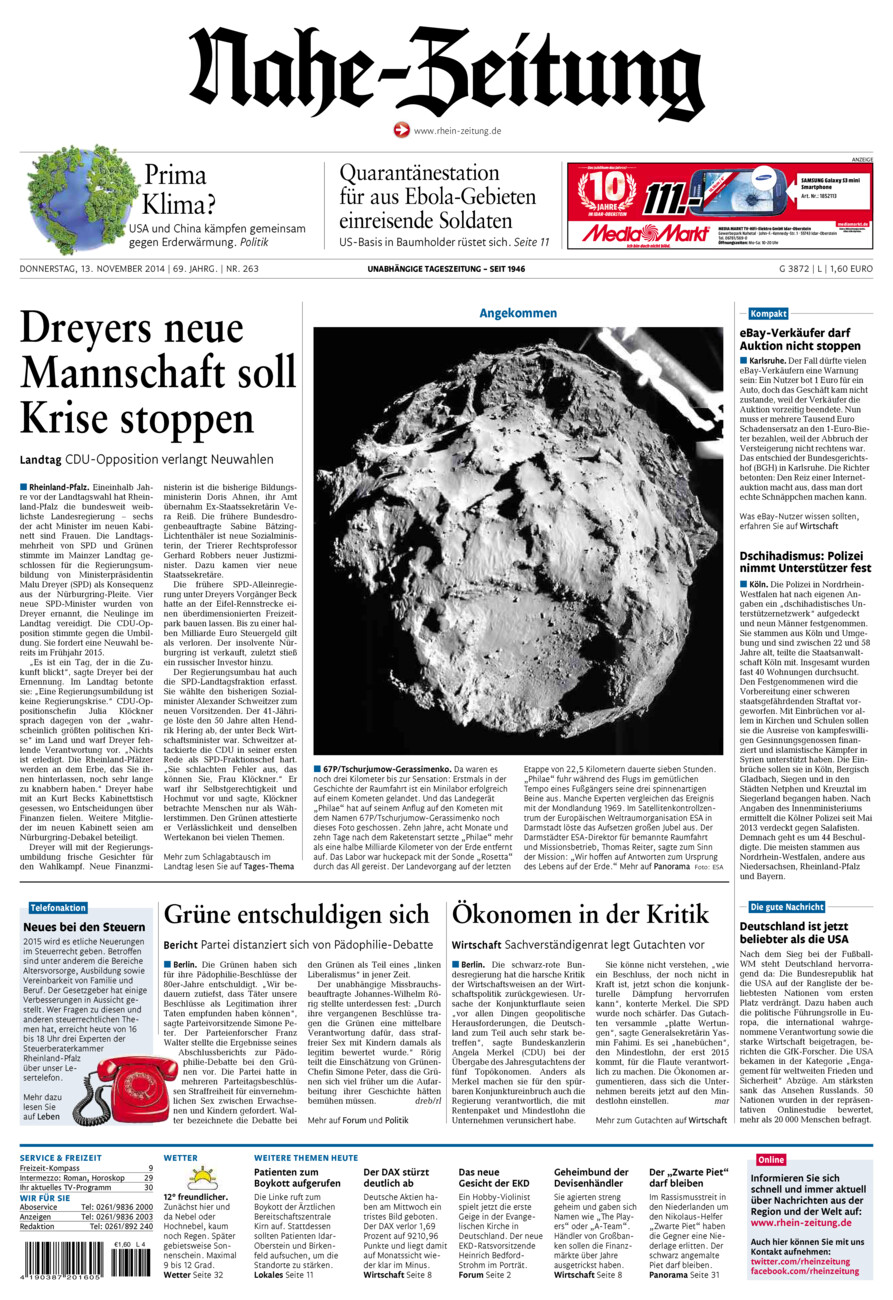 Nahe-Zeitung vom Donnerstag, 13.11.2014