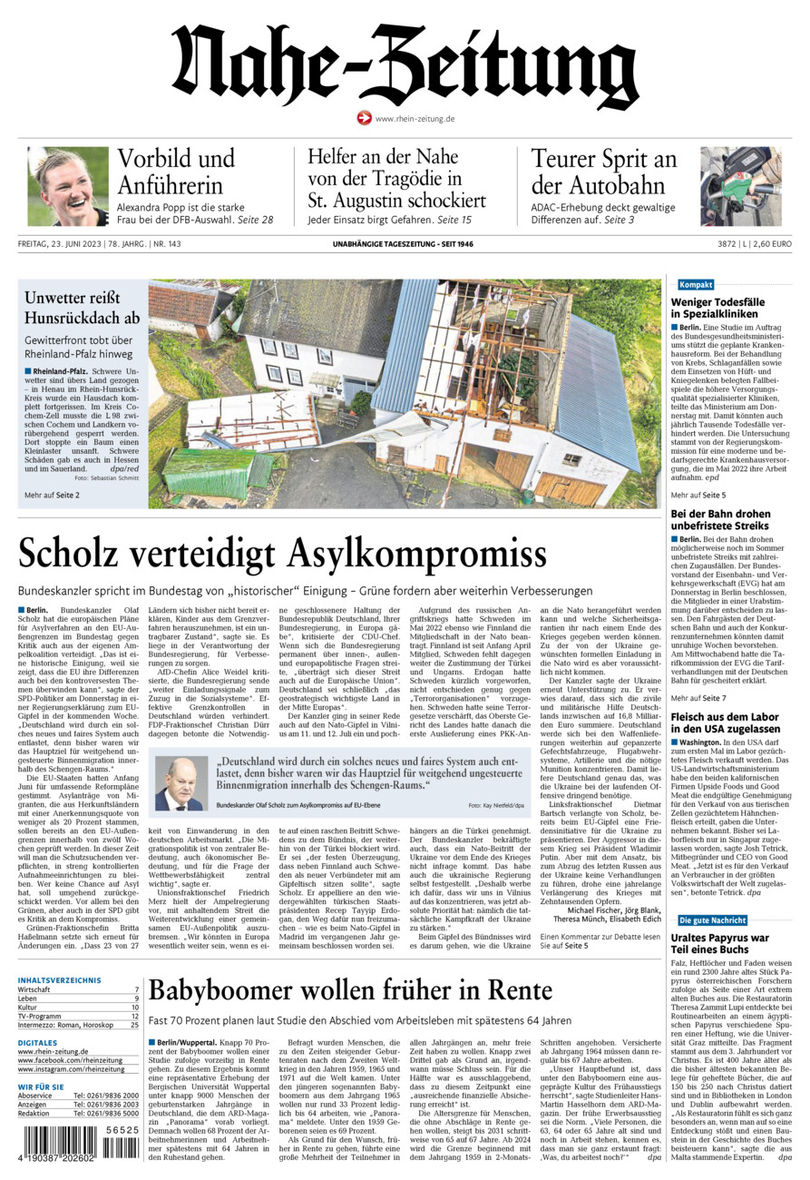 Nahe-Zeitung vom Freitag, 23.06.2023