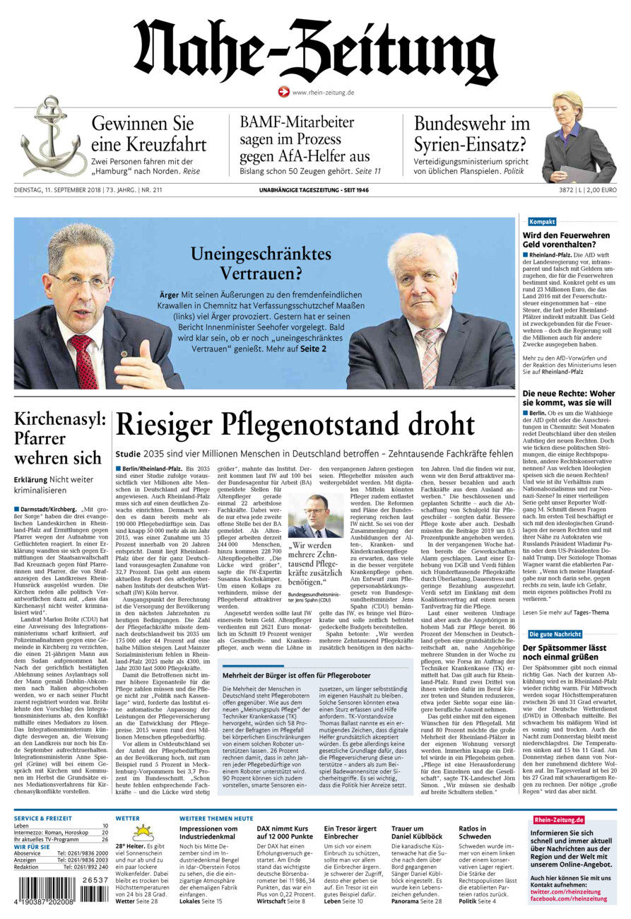 Nahe-Zeitung vom Dienstag, 11.09.2018