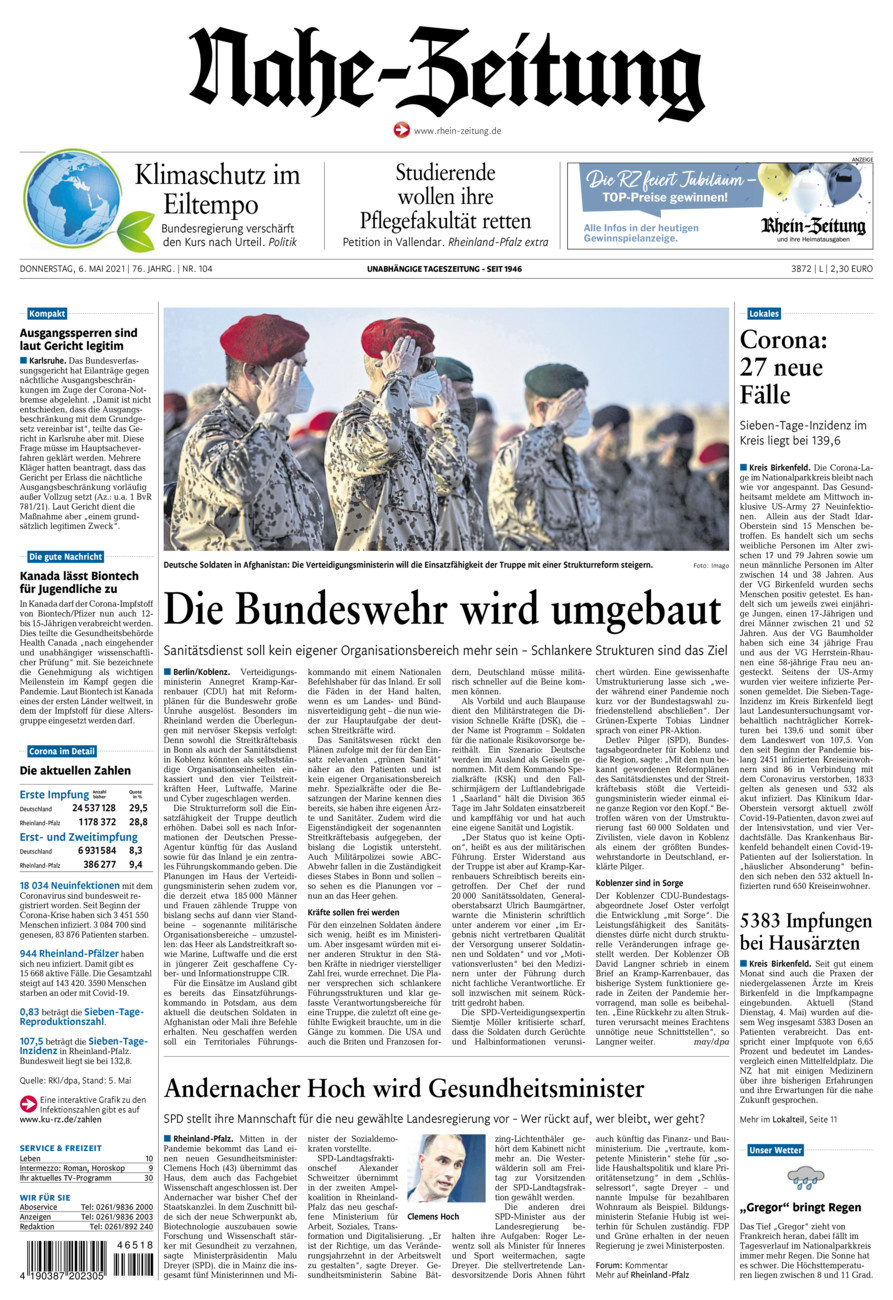 Nahe-Zeitung vom Donnerstag, 06.05.2021