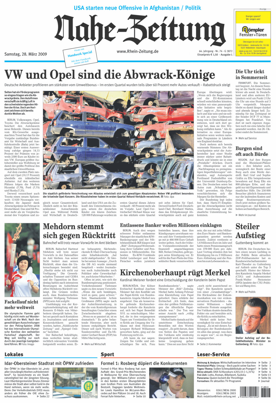 Nahe-Zeitung vom Samstag, 28.03.2009