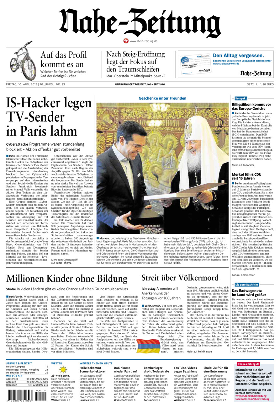 Nahe-Zeitung vom Freitag, 10.04.2015