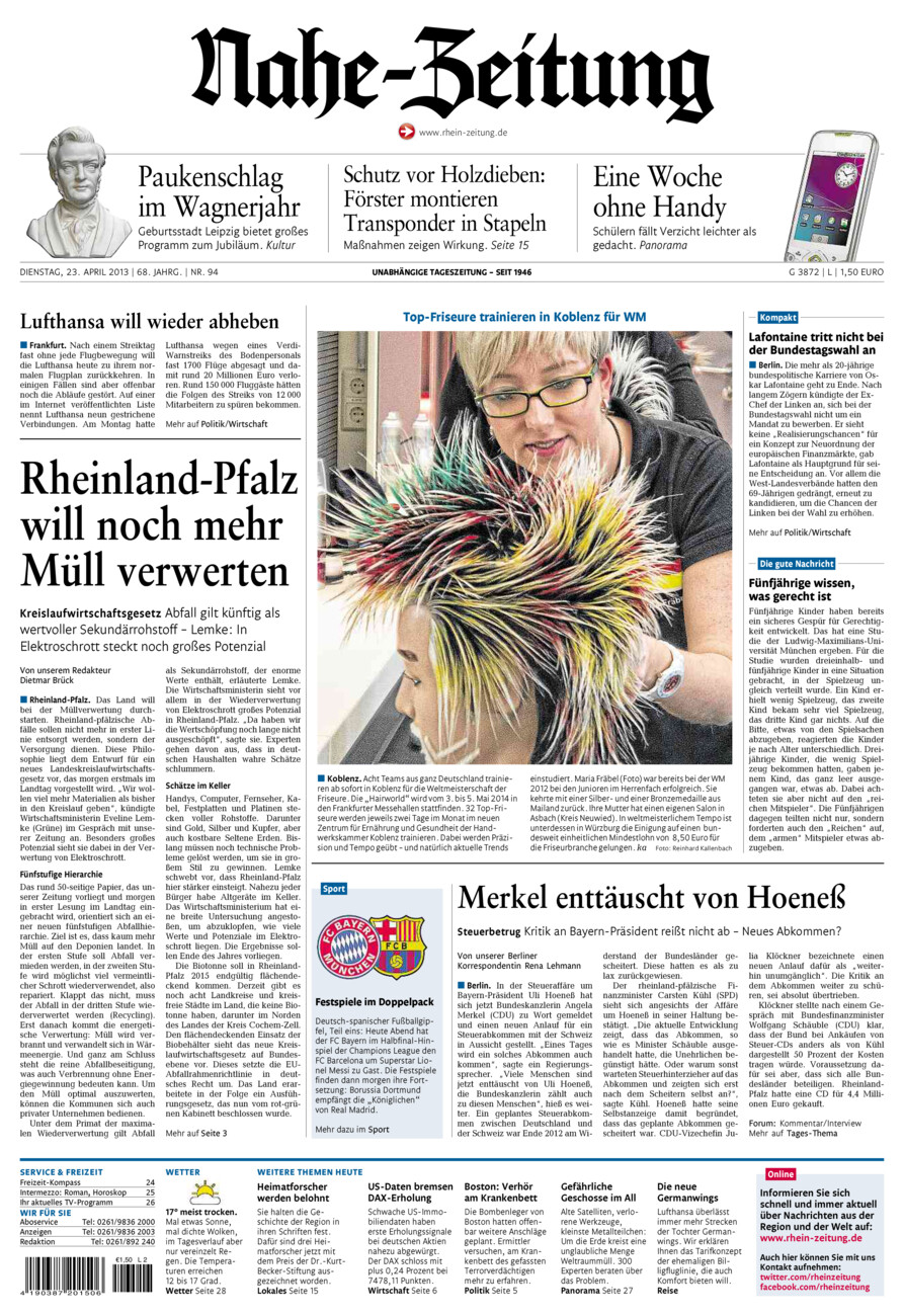 Nahe-Zeitung vom Dienstag, 23.04.2013