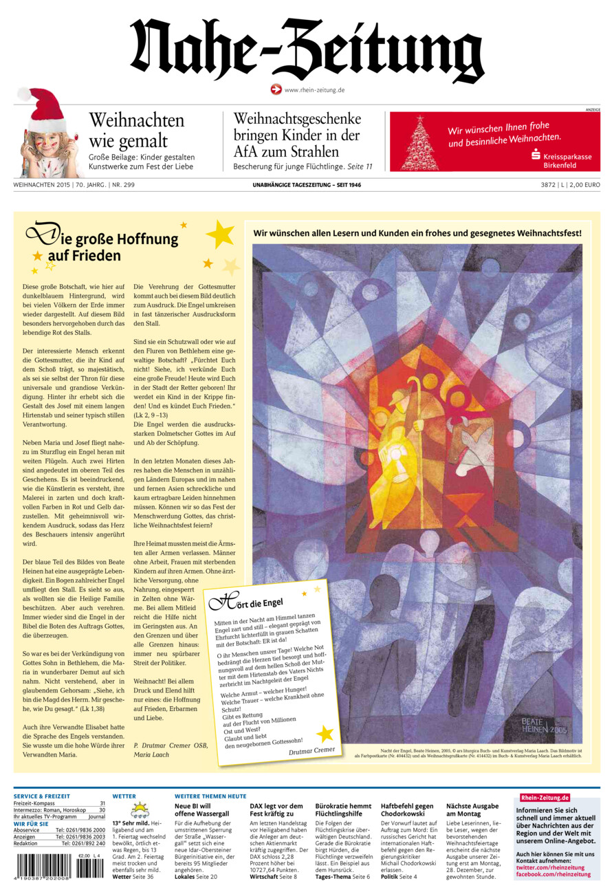 Nahe-Zeitung vom Donnerstag, 24.12.2015
