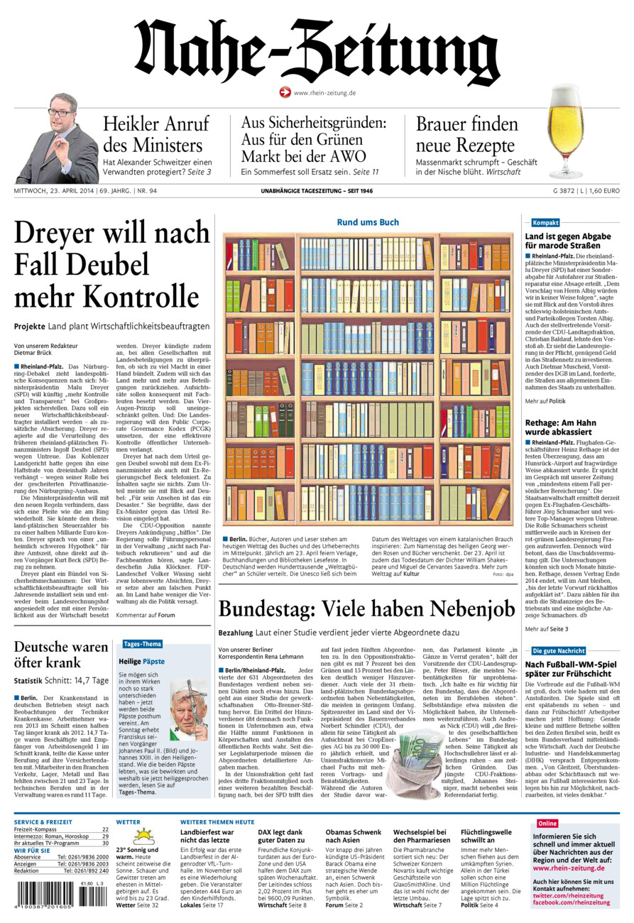 Nahe-Zeitung vom Mittwoch, 23.04.2014