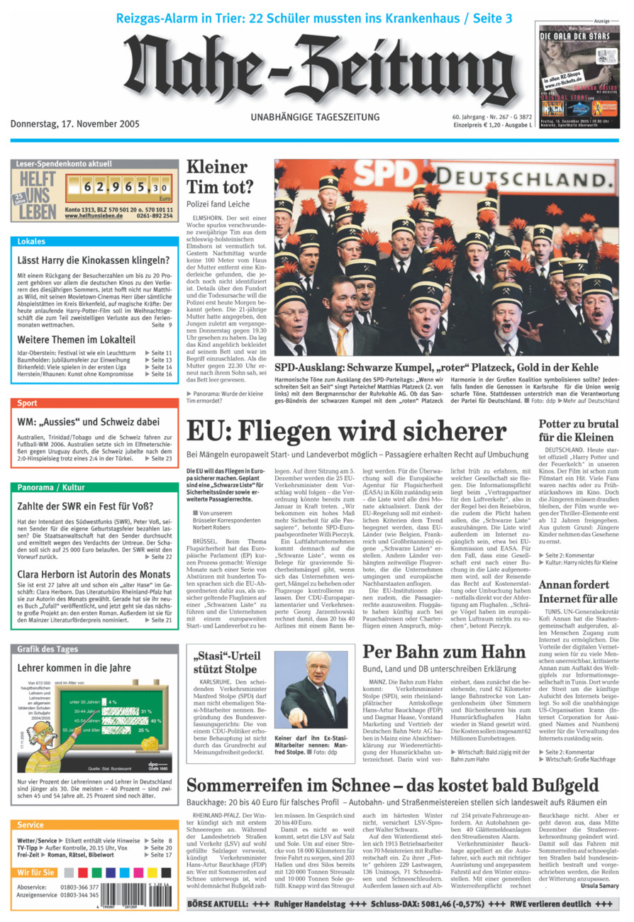 Nahe-Zeitung vom Donnerstag, 17.11.2005