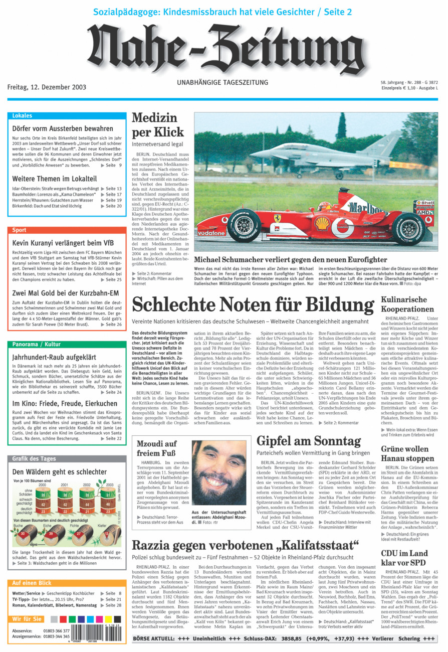 Nahe-Zeitung vom Freitag, 12.12.2003