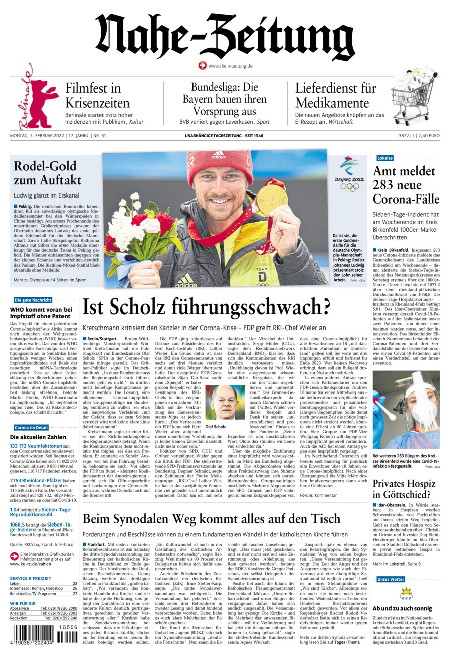 Nahe-Zeitung vom Montag, 07.02.2022