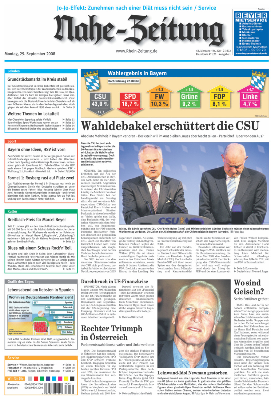 Nahe-Zeitung vom Montag, 29.09.2008