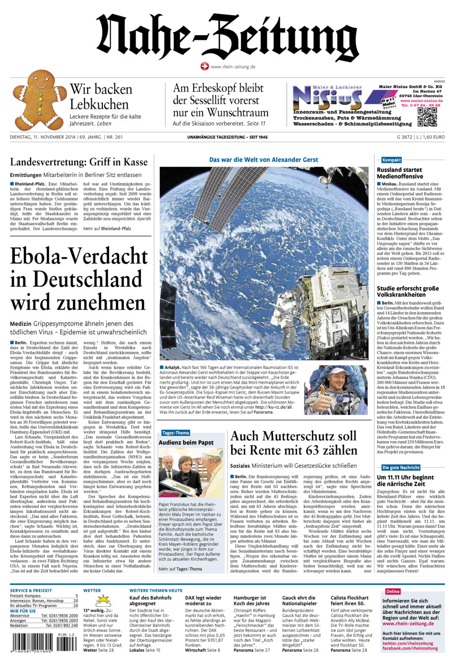 Nahe-Zeitung vom Dienstag, 11.11.2014