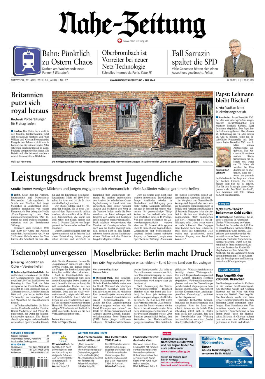 Nahe-Zeitung vom Mittwoch, 27.04.2011