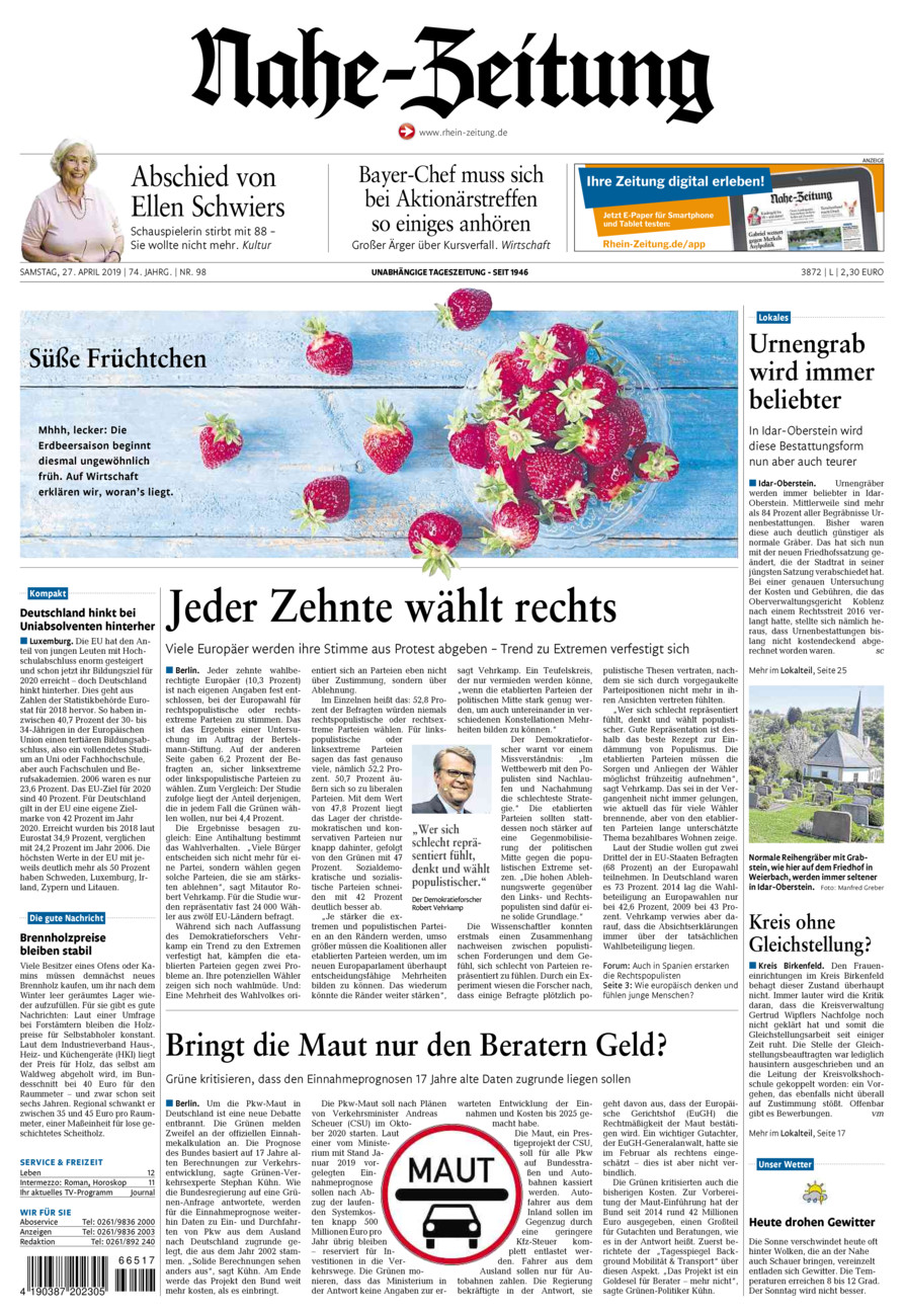 Nahe-Zeitung vom Samstag, 27.04.2019