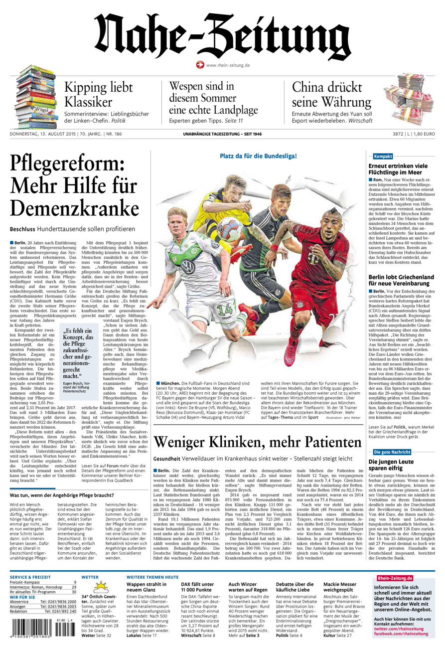 Nahe-Zeitung vom Donnerstag, 13.08.2015
