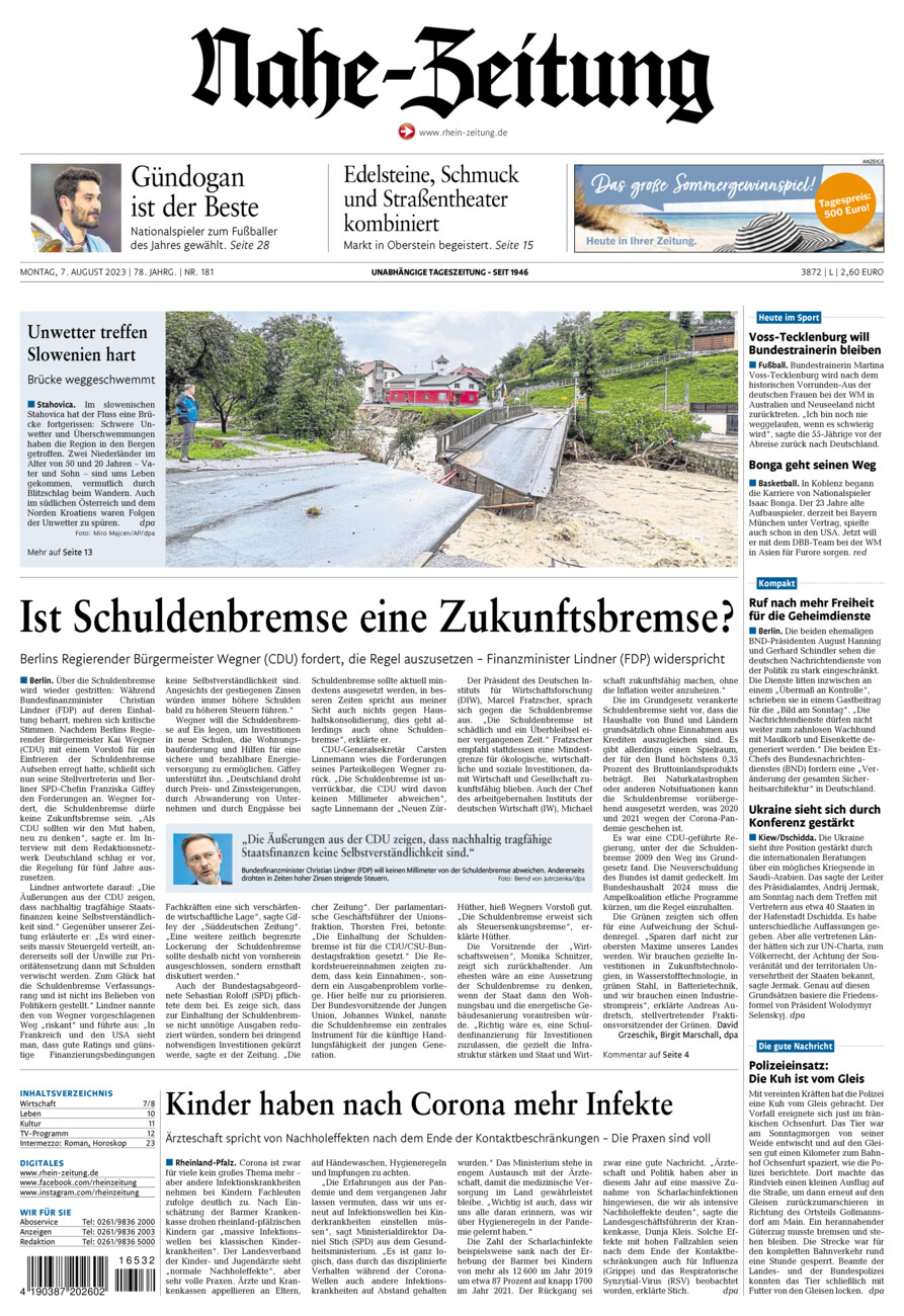 Nahe-Zeitung vom Montag, 07.08.2023