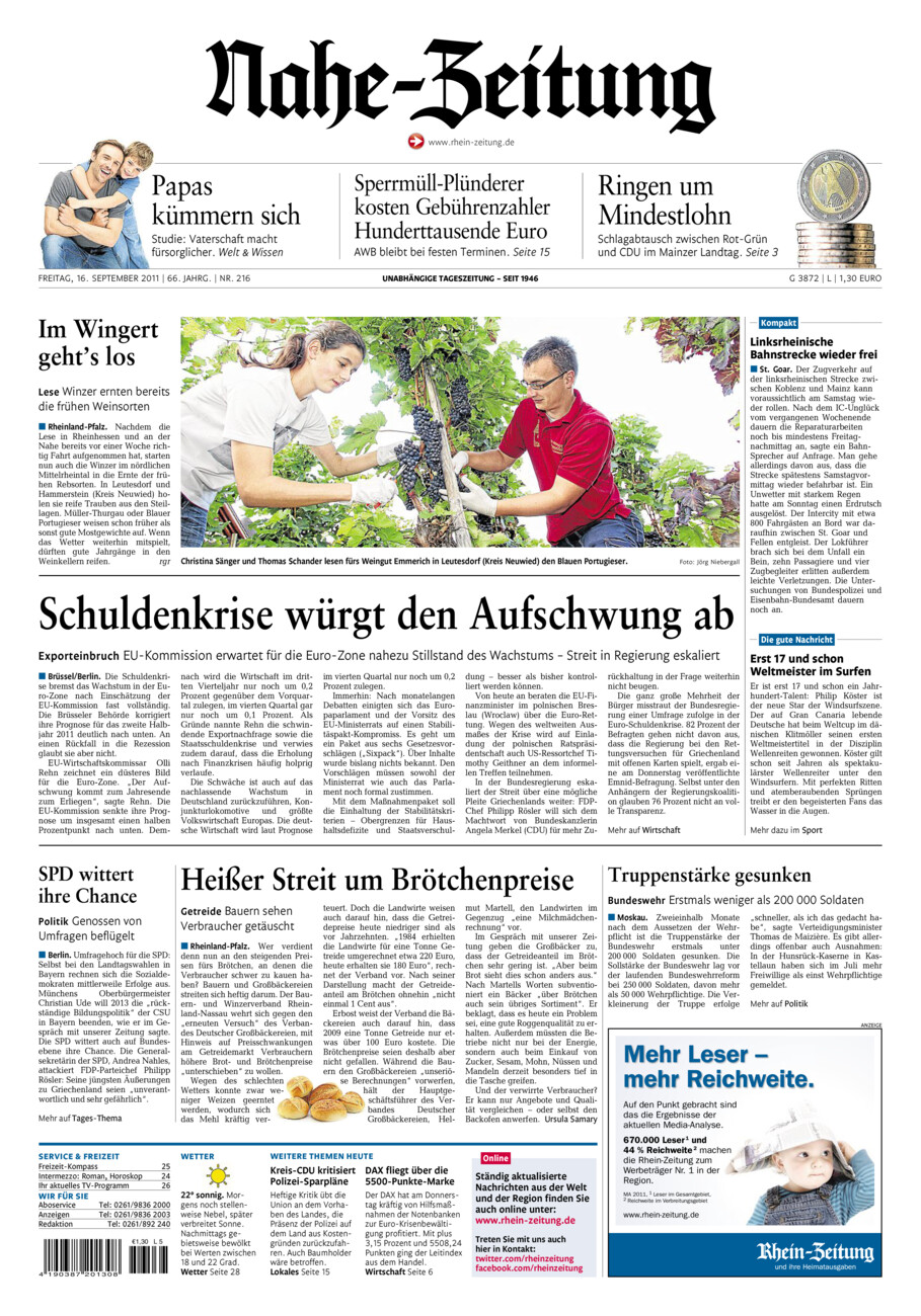 Nahe-Zeitung vom Freitag, 16.09.2011