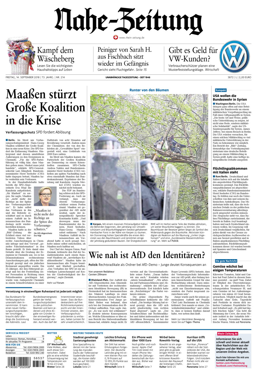Nahe-Zeitung vom Freitag, 14.09.2018